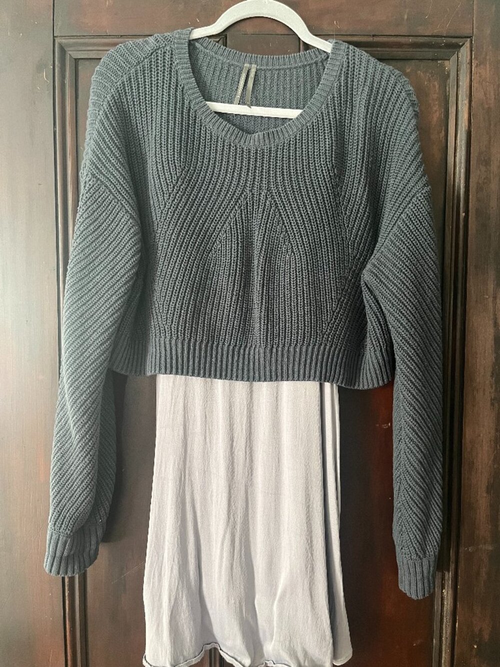 Anthropologie sweater and dress- olive green and lavender